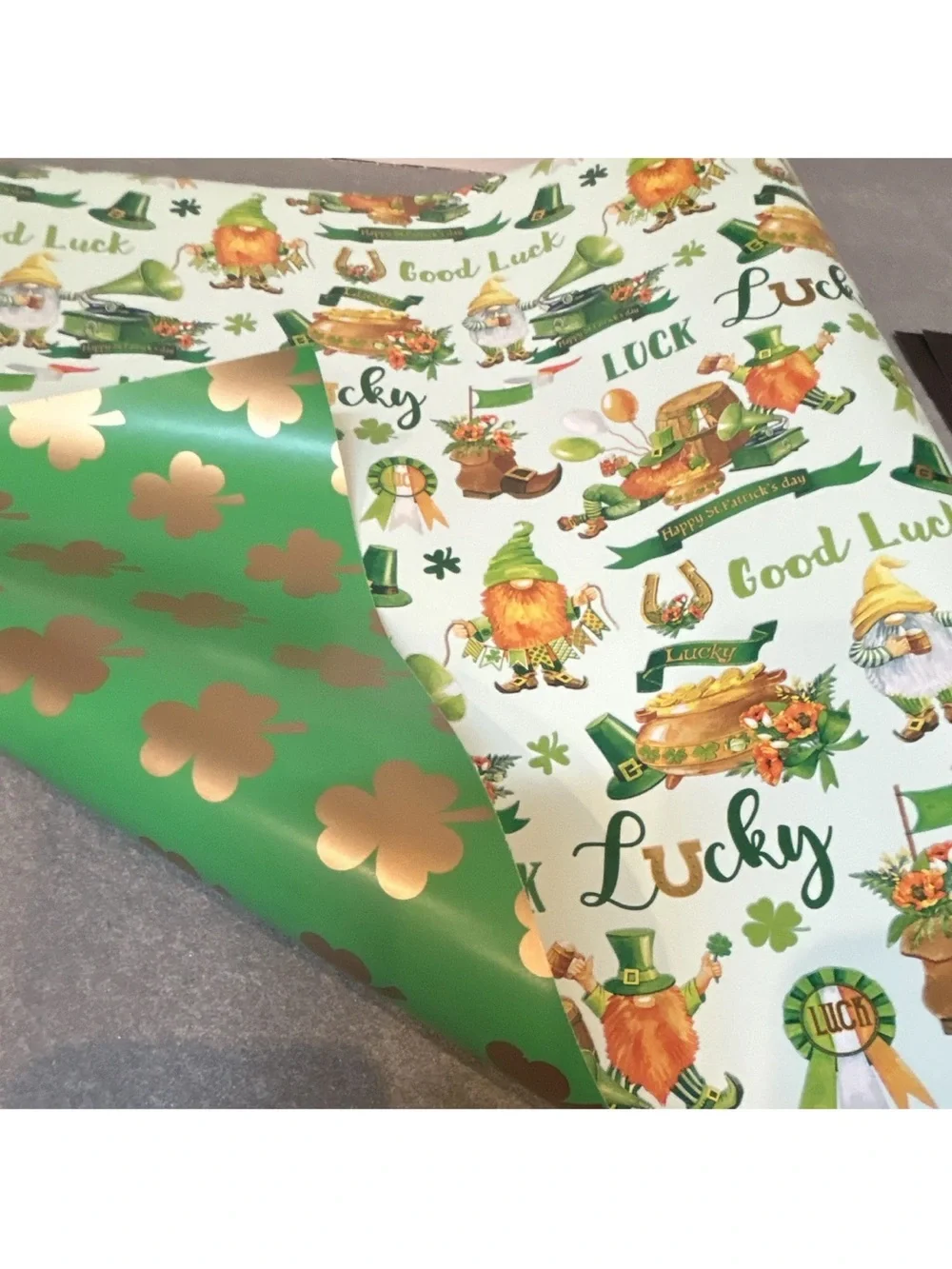 Festive St. Patrick's Day Reversible Lucky Green and Gold Gift Wrap